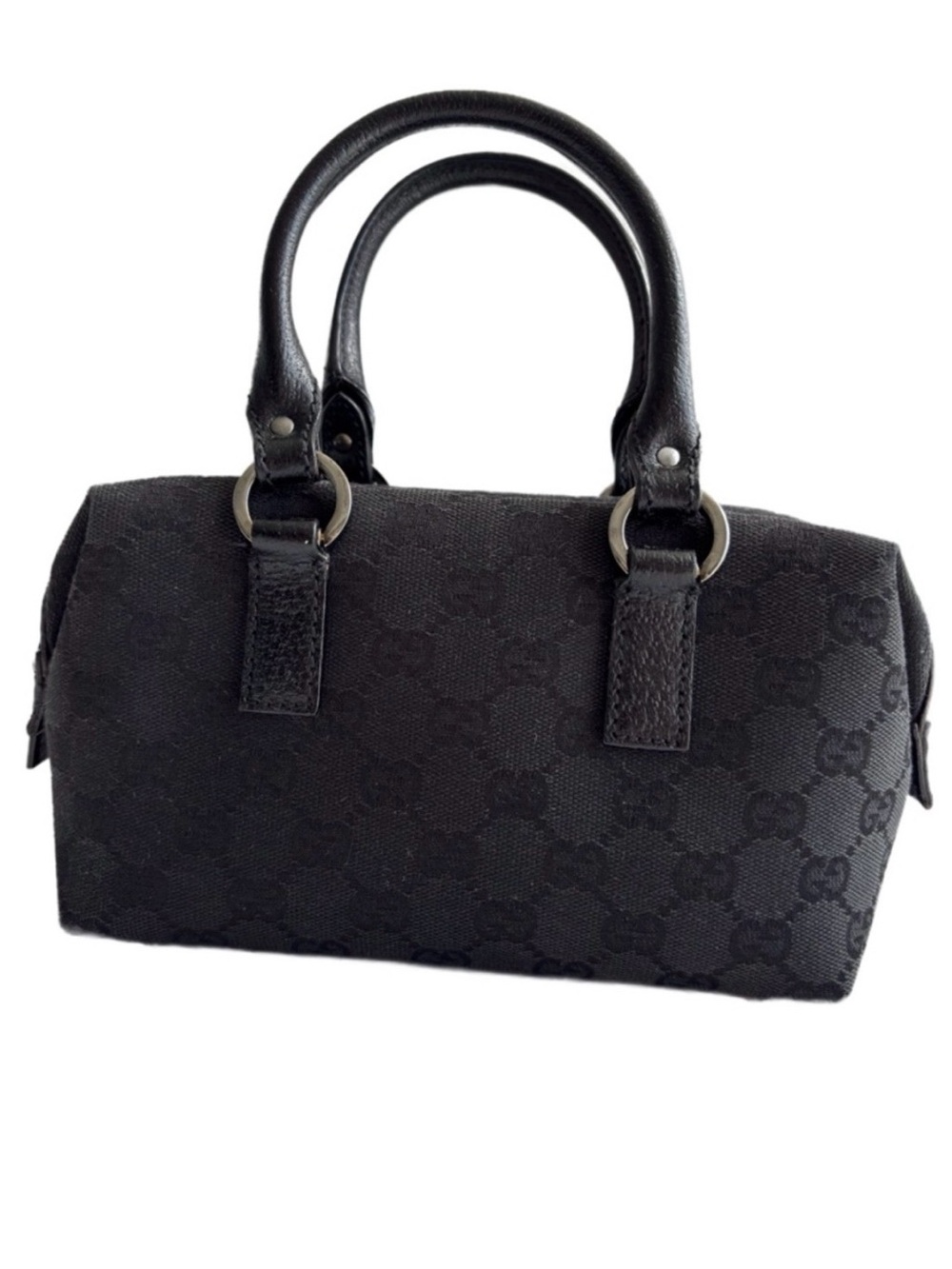 Vintage Gucci GG Canvas Black Boston Bag Mini Handbag Dual Leather Handles Y2K - Picture 13 of 13